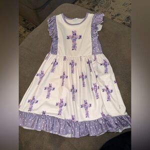Adorable Purple and White Kids Dress with Floral Accents